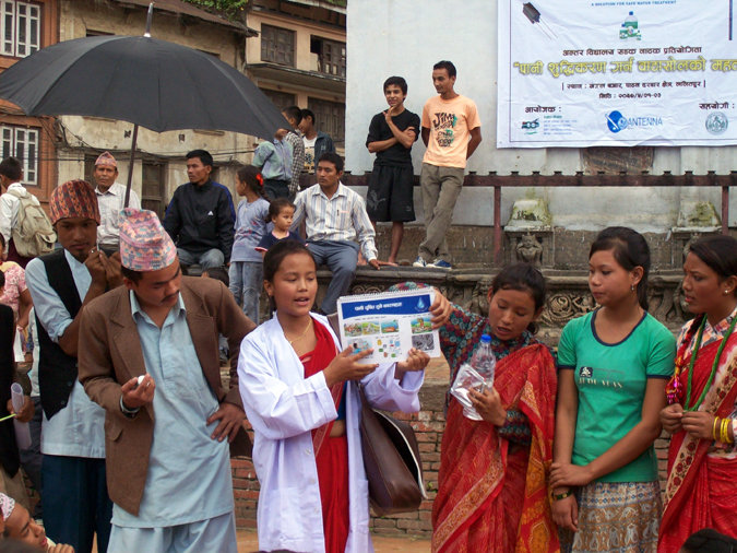 Students performing Street Act Play in Community