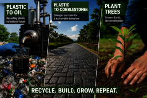 Recycling plastic to oil,cobblestones, plant trees