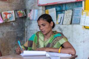 Seva Mandir's field worker at her task