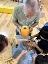 Pumpkin carving at an orphanage