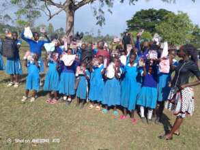 Girls at Sasi Primary school receiving basic suppl