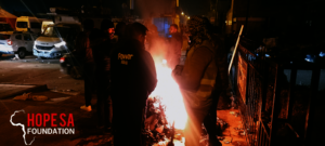 Volunteers keeping warm