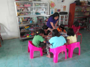 Arts and crafts at the safe shelter.