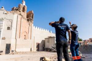 Peace Winds staff survey damage in Marrakesh