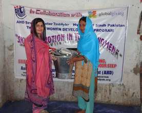 Bucket and utnesils to women