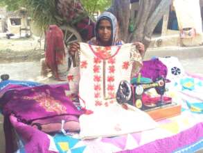 Girls learning sewing