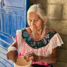 old woman participating