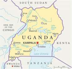Map of Uganda showing neigboring Countries