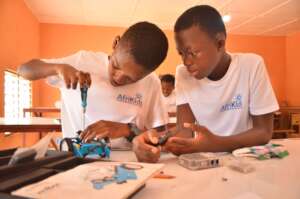 Girls learning robotics in STEM Clubs