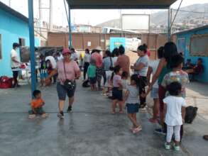 Children line up to rule out if they have anemia