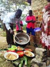 Preparing hot lunch for the children.