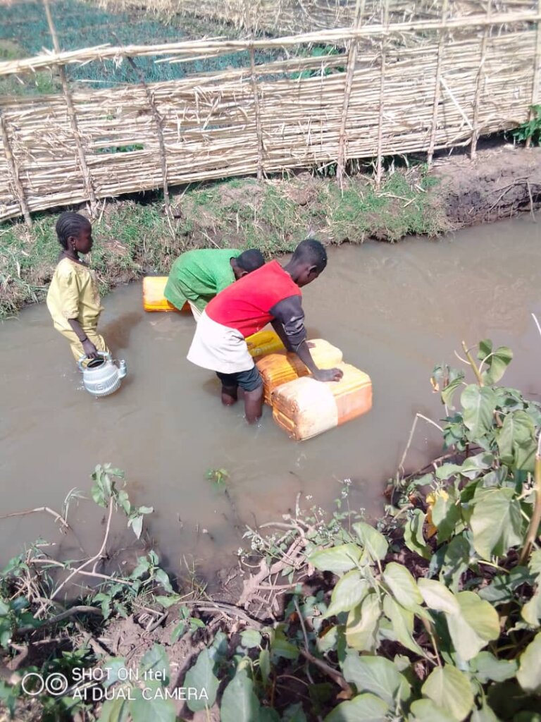 Children are fetching water for domestic use