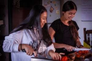 Students preparing a meal together