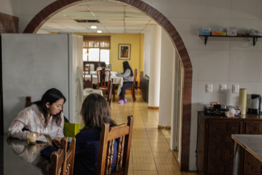 Students having breakfast in the residence