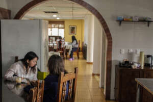Students having breakfast in the residence