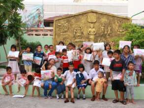 Students in a small village with stationary!