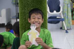 Having fun making crafts