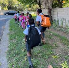 The children walking to school in the morning