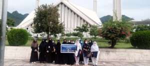 group photo at the majestic Faisal Masjid