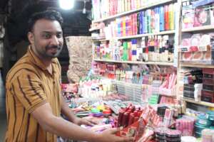 Muhammad Junaid at his cosmetic stall