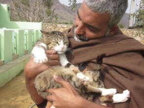 Local man with an adopted cat