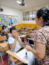 Meeting at a school in Medellin