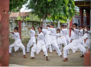 Girls showing their strength in Karate
