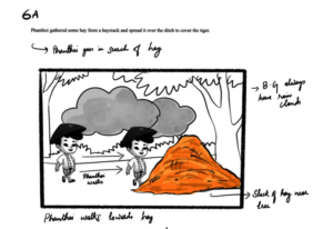 A storyboard sample of a scene from the story
