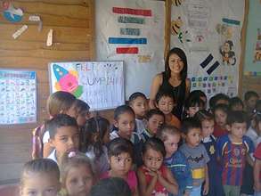 Our new student teacher with the children