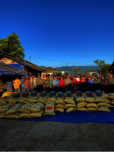 Food bank in operation at a refugee camp