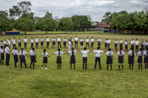 Young people working together in community