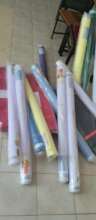 Some purchased fabrics to use in making uniforms.