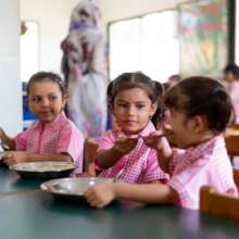 Students enjoying a wholesome meal together