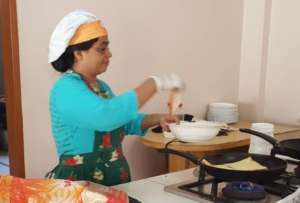 Breakfast chef Abida at work