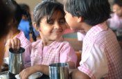 Breakfast for Kindergarten schoolgirls in Pakistan