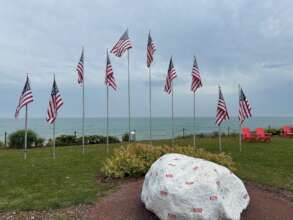 American flags along Lake Michigan