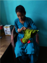 Visually impaired Sita(pseudonym) learned knitting