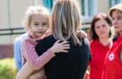 Save kids with Ukrainian Red Cross logo