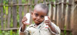 Abiso with his newly received medicine.