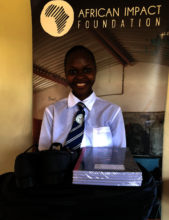 Sophia receiving her school supplies!