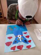 Student working on art project