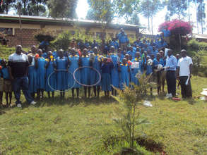 pupils dispaying the kits received