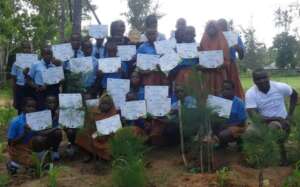 Students next to their planted trees