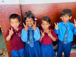 Cheerful faces  on receiving educational materials