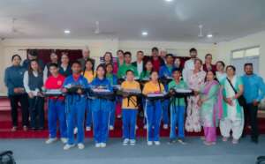 Smiling faces of children in edu-material received