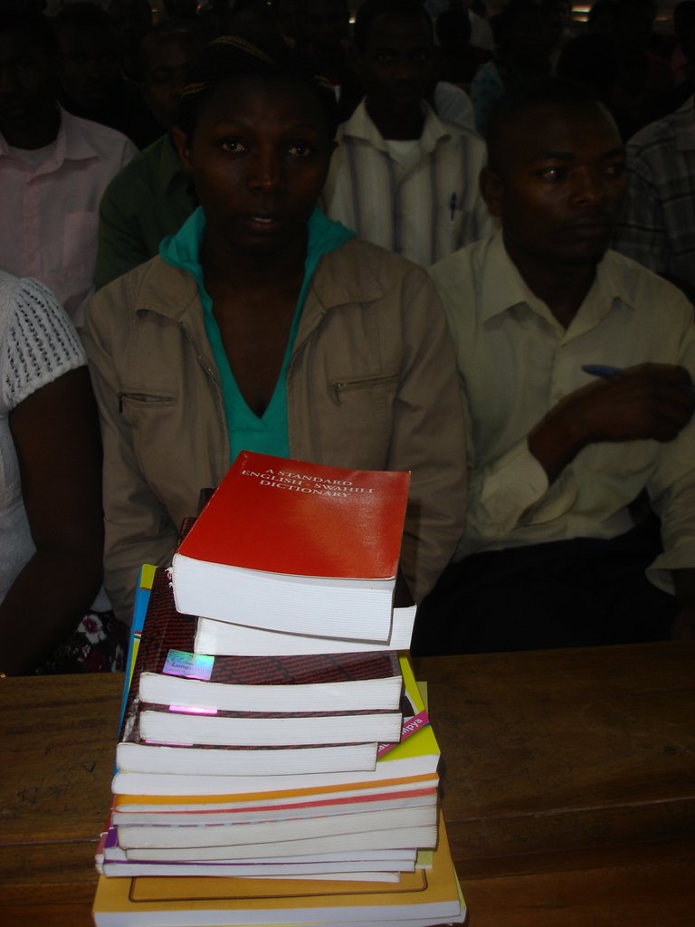 Unity, the librarian, receives some new books.