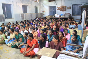 Students listening closely to a Prajwala Talk