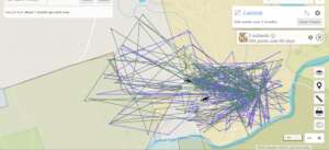 Map showing the movement of the two collared hyena