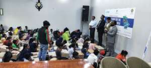 Children gathered for collection of packs