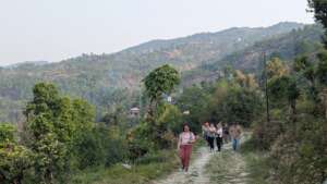 Early morning downhill hike to our community